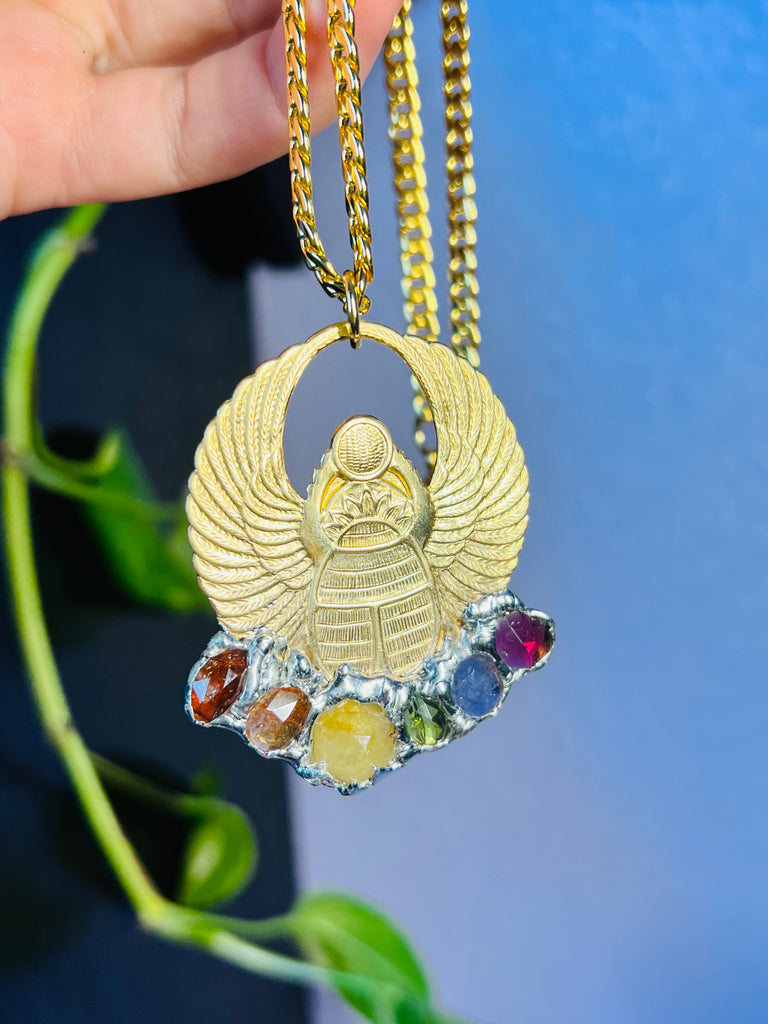 Scarab Beetle Amulet with rainbow gemstones
