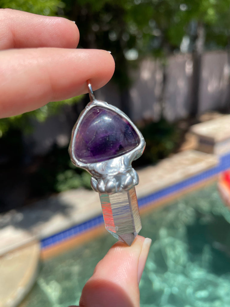 Amethyst and Lemurian Quartz Mushroom Pendant no.6
