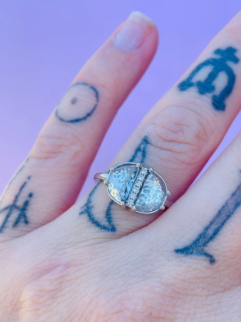 Sparkly glass and zircon ring size 5
