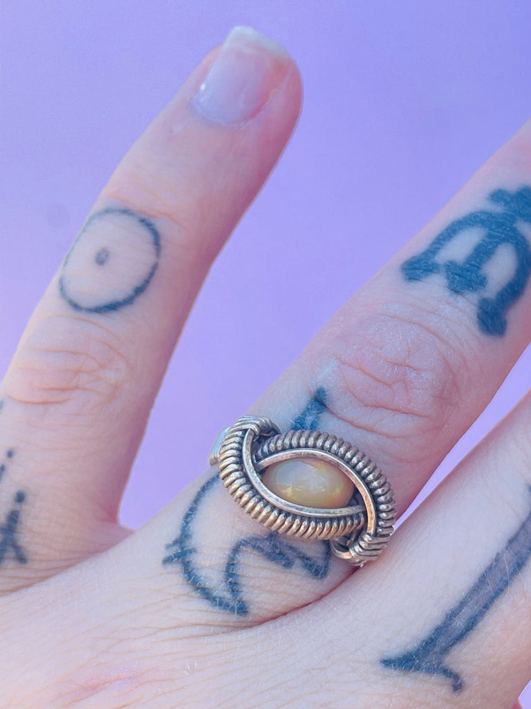 Handmade wire wrapped Opal ring size 4.5