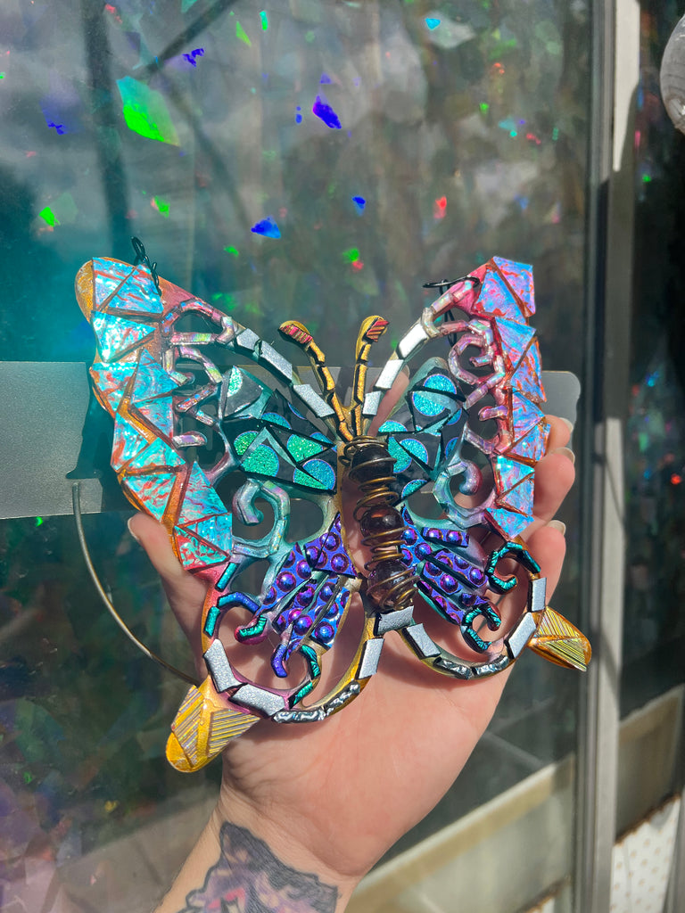 ‘Welcome’ Butterfly dichroic glass mosaic no.4