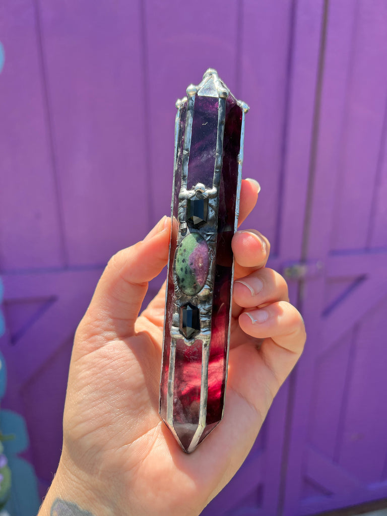 Rare Magenta  Fluorite & Ruby Zoisite wand