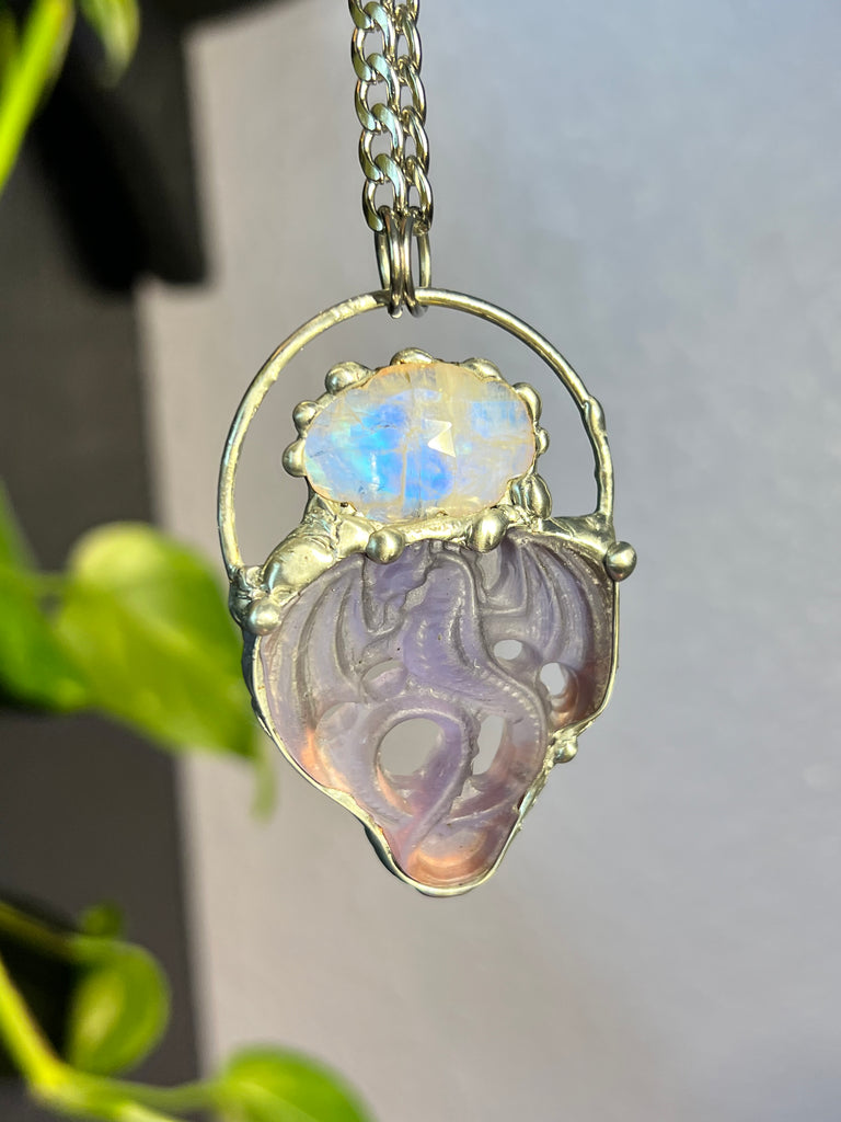 Fluorite Dragon & moonstone cloud Amulet