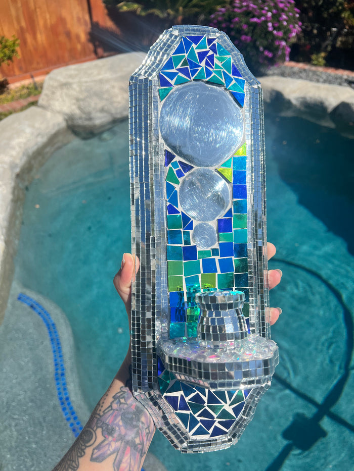 Disco Deco mosaic wall sconce Candle Holder & Mirror