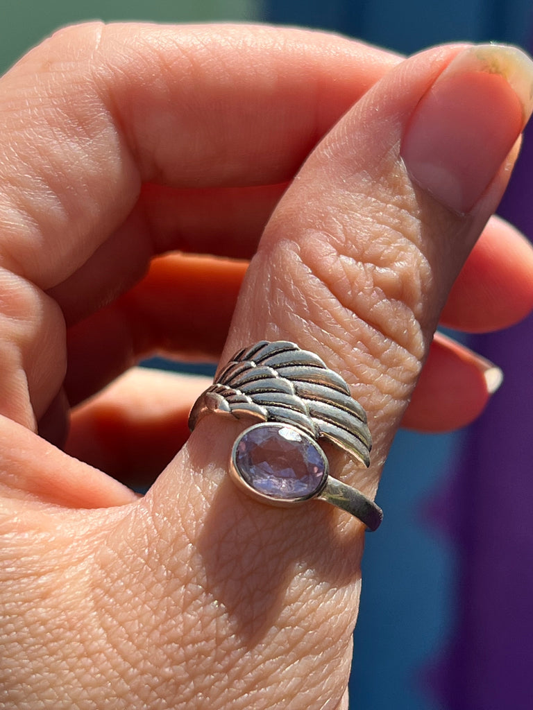 Angel Wing Ring with faceted Amethyst size 9
