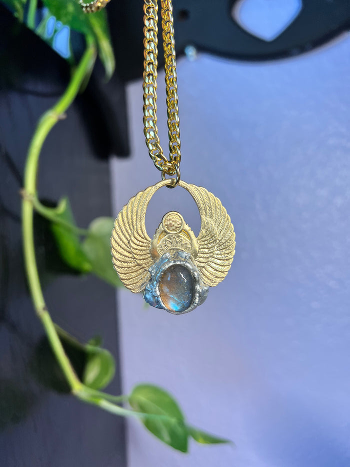 Scarab Beetle Amulet with Labradorite