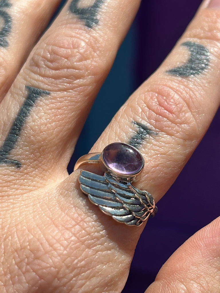 Angel Wing Ring with Amethyst  size 7