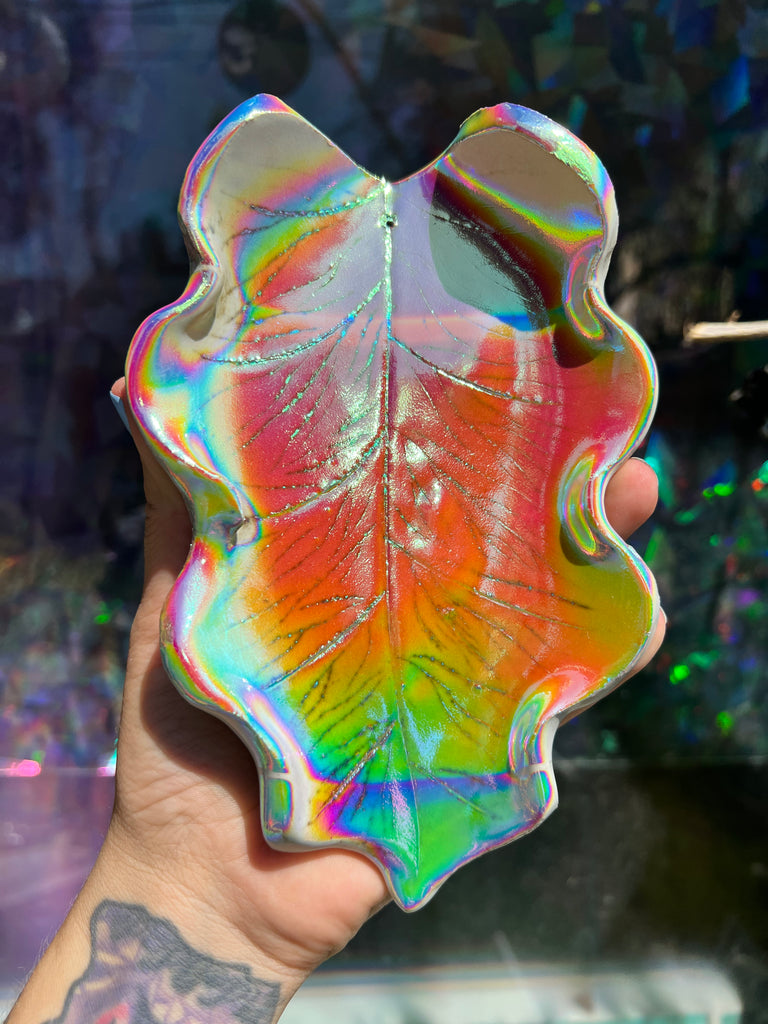 Aura coated ceramic leaf tray OOAK