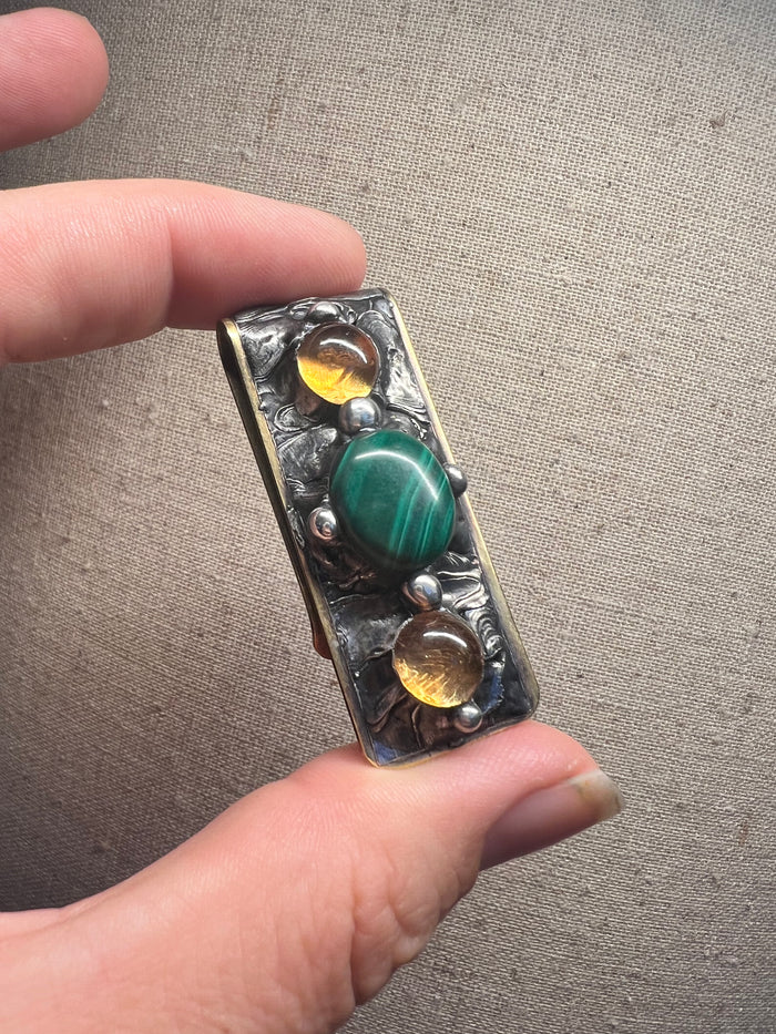 Malachite and citrine money clip