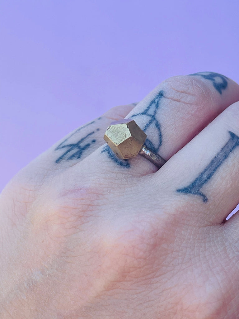 Handmade pyrite cluster ring size 5