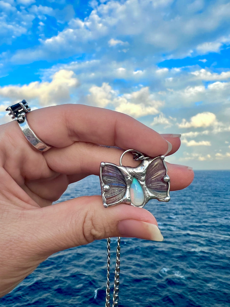 Tobaira Labradorite and Opal fairy wing amulet no.1