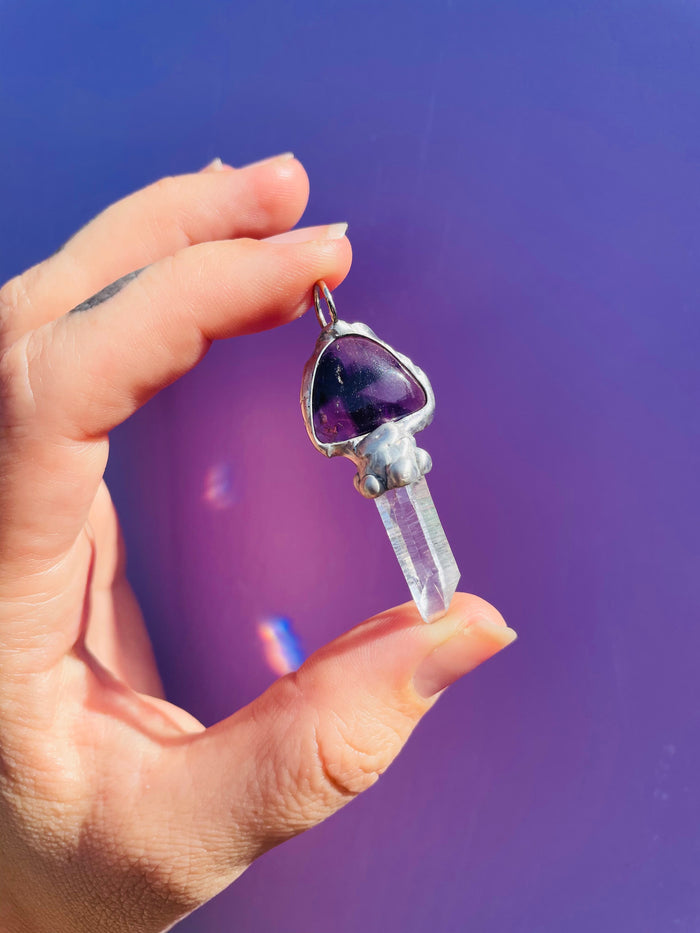 Amethyst and Lemurian Quartz Mushroom Pendant no.4