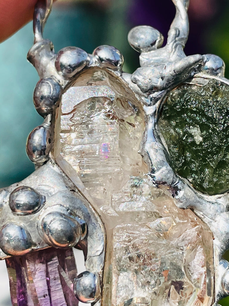 Herkimer Diamond, Moldavite and Vera Cruz Amethyst